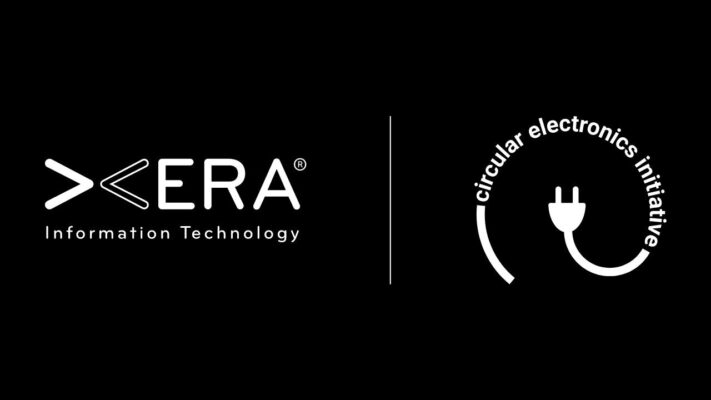 Logo di Gruppo Xera e Circular Electronics Initiative affiancati, a simboleggiare l'ingresso ufficiale di Xera nella rete globale di sostenibilità nell'industria elettronica.