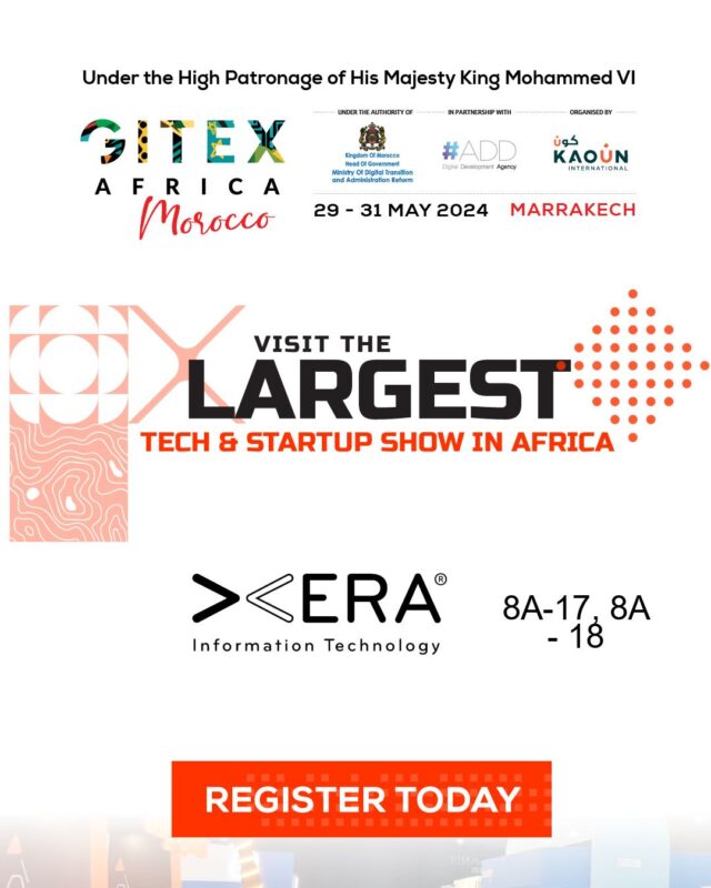 Immagine promozionale per la registrazione all’evento GITEX Africa a Marrakech, Marocco, dal 29 al 31 maggio 2024, con la partecipazione di Gruppo Xera
